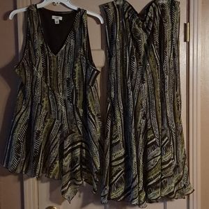 Multicolored (Brn, Wht, Green)Piece Skirt and Top